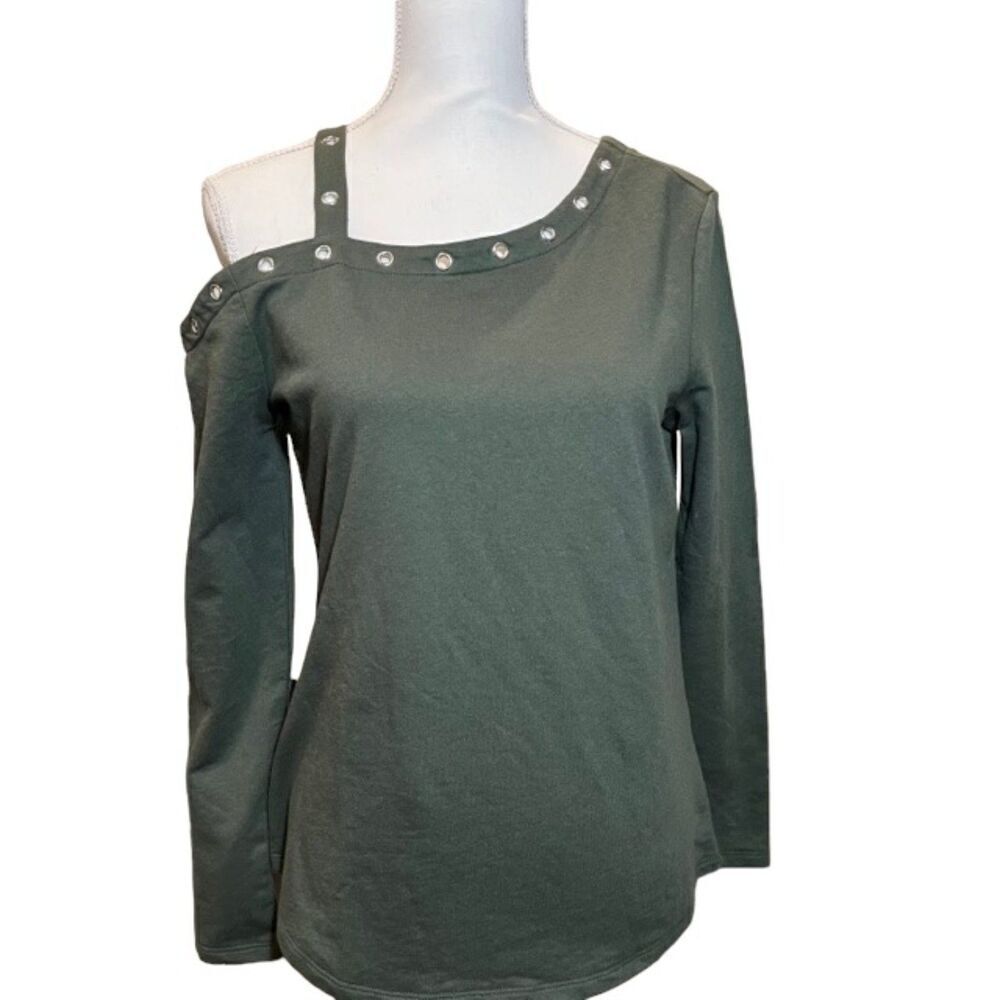 Venus Women's Cold Shoulder‎ Long Sleeve Top Olive Size Small